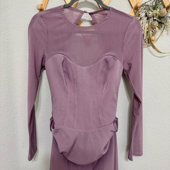 NWOT! ASOS Design Mauve Corset Mesh Sleeves Drape Mini Dress Size 4 - Picture 5 of 11
